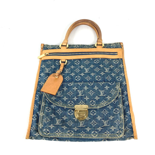 LOUIS VUITTON M95018 Monogram Denim Flat Shopper Tote Bag, Shoulder Bag, Monogram Denim, Women's, Blue