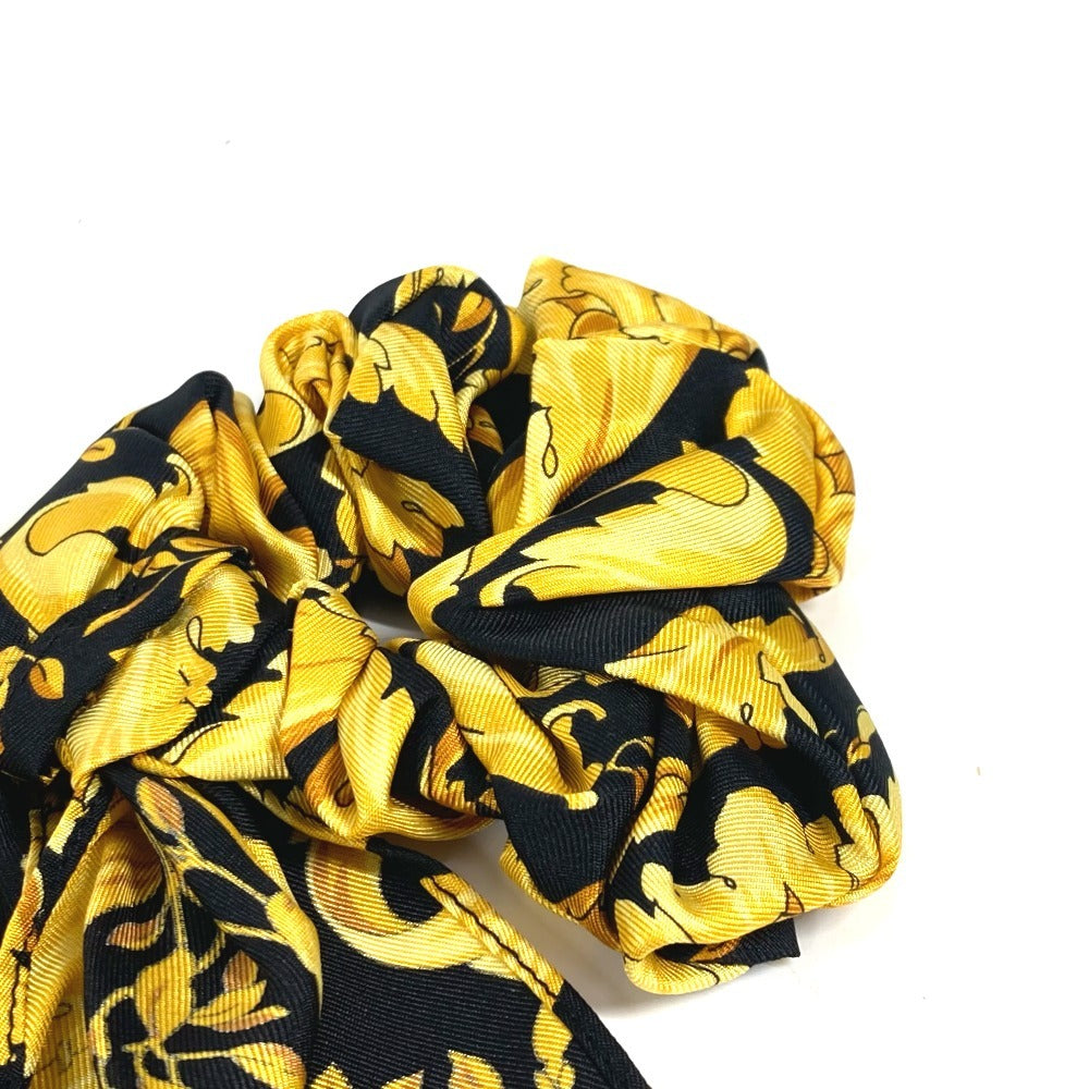 VERSACE Greca Logo Hair Tie, Two-Tone Silk Scrunchie, Women's, Yellow