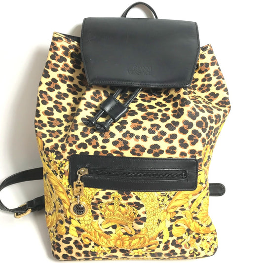VERSACE Vintage Leopard Print Backpack in PVC, Women's, Yellow