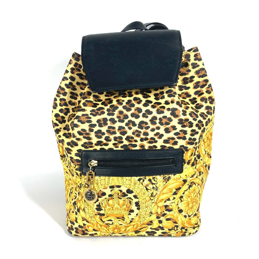 VERSACE Vintage Leopard Print Backpack in PVC and Leather, Yellow, Women's