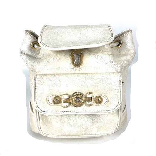 VERSACE ヴィンテージ サンバースト バックパック カバン チェーン リュックサック 型押しレザー レディース アイボリー - brandshop-reference