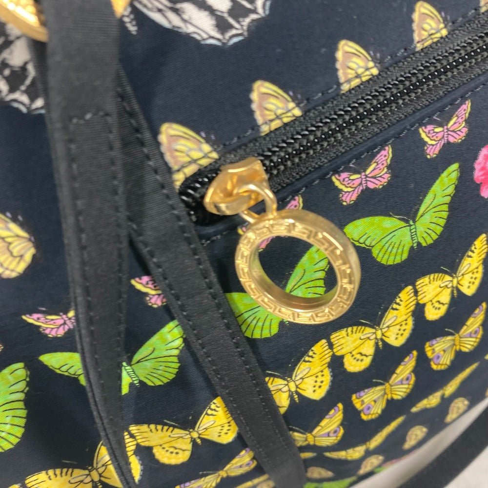 VERSACE ヴィンテージ 総柄 バタフライ 蝶 ショルダーバッグ 肩掛け トートバッグ ナイロンキャンバス レディース ブラック - brandshop-reference