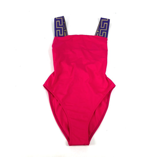 VERSACE Logo Swimwear, Greca, Women's Nylon Swimsuit, Pink