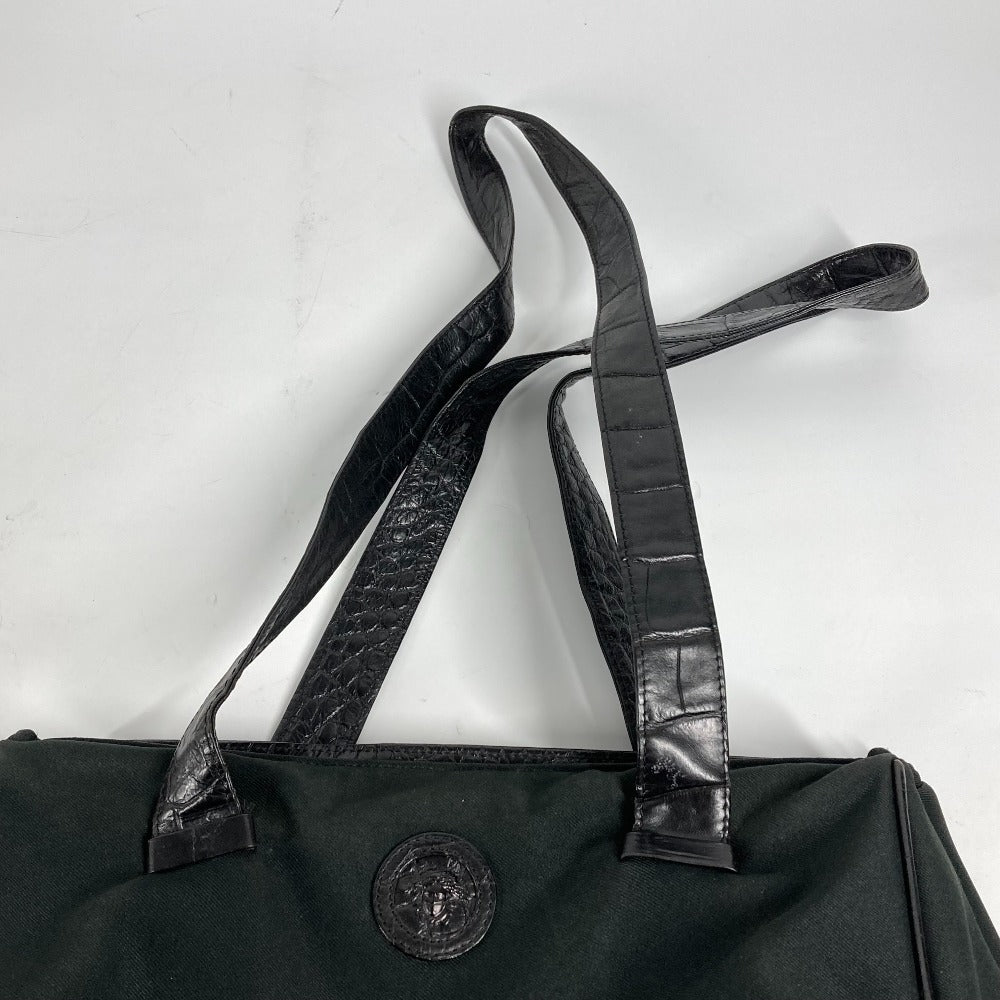 VERSACE Vintage Medusa Shoulder Bag/Tote Bag in Canvas/Leather, Black
