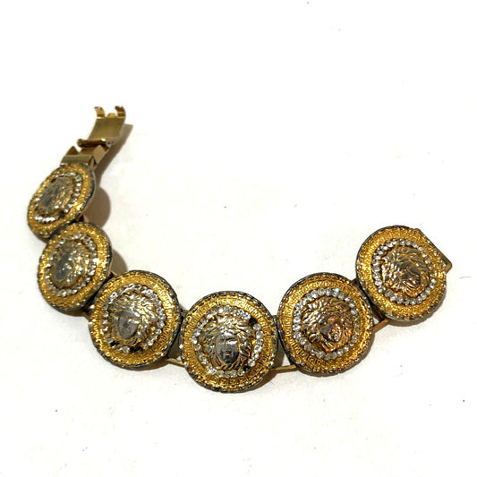 Gianni Versace Medusa Rhinestone Accessories Bracelet Gold Plated Gold Gold Used