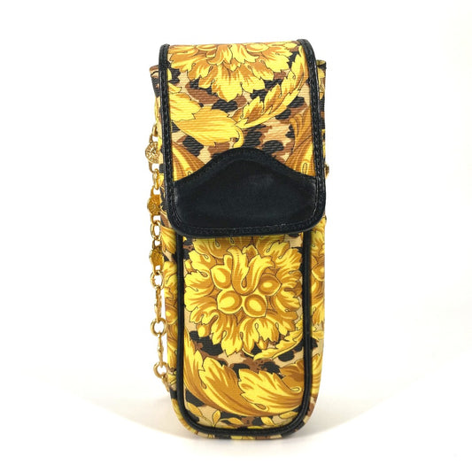 VERSACE Vintage Leopard Print Pochette Bag with Chain Phone Case and Shoulder Bag in PVC/Leather, Yellow, for Women