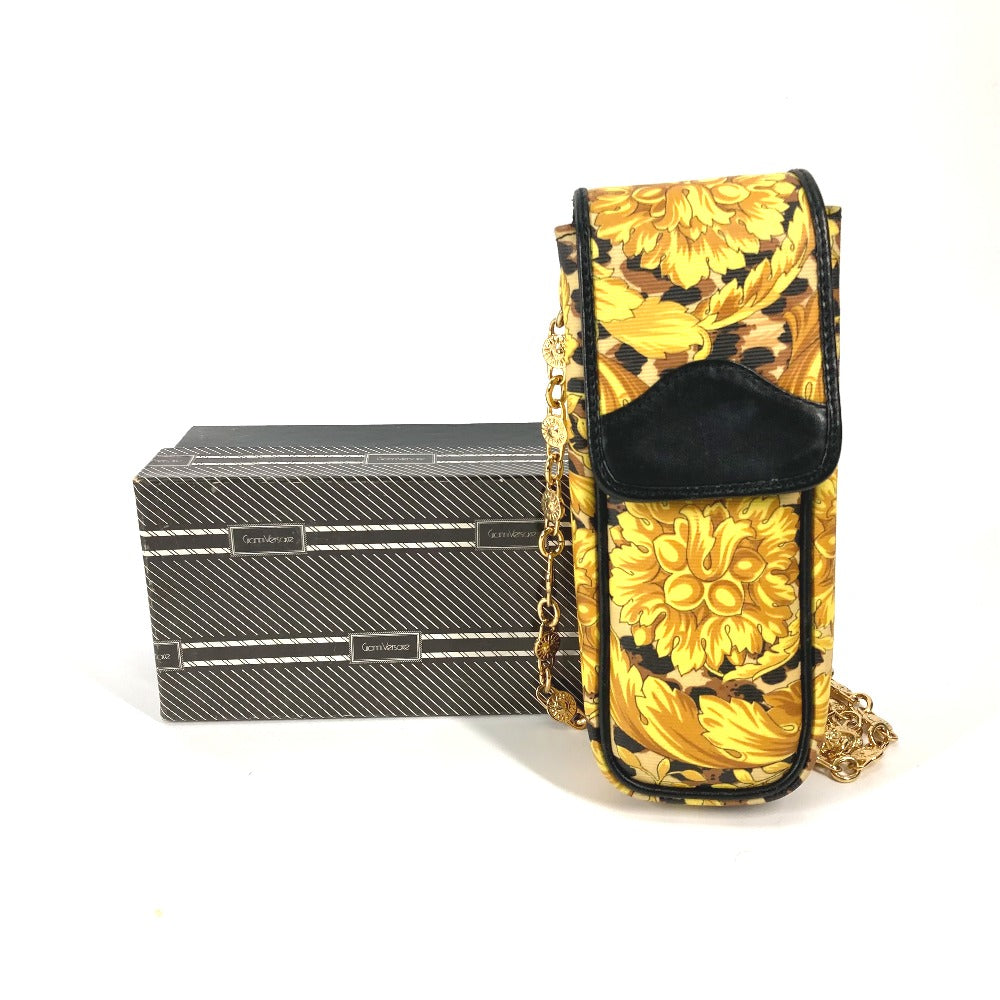 VERSACE Vintage Leopard Print Pochette Bag with Chain Phone Case and Shoulder Bag in PVC/Leather, Yellow, for Women