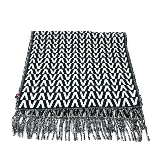 VALENTINO Logo Fringe Two-Tone Cashmere Scarf, Unisex, Black