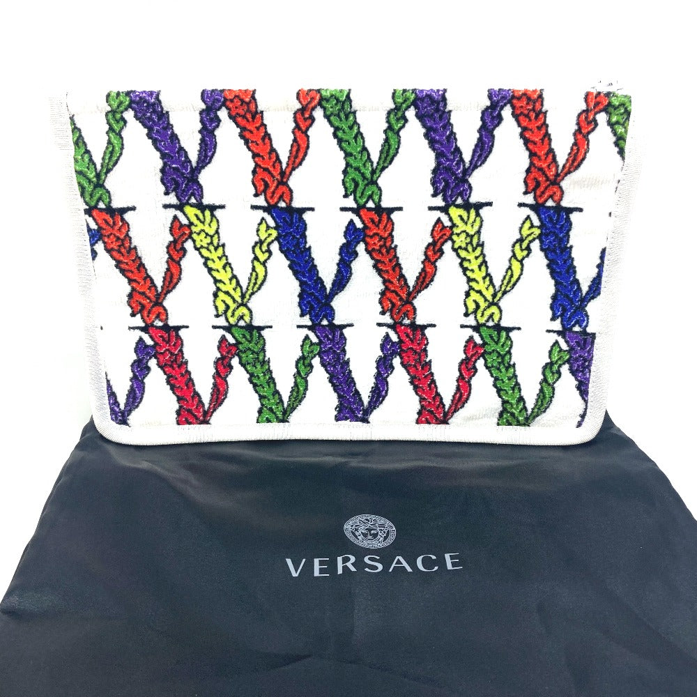 VERSACE ヴィルトゥス ロゴ ポーチ クラッチバッグ パイル レディース ホワイト