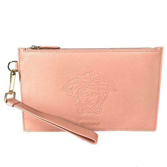 VERSACE Medusa Clutch Bag with Strap, Leather, Pink, Women's