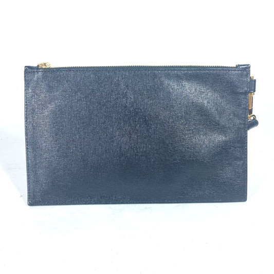 VERSACE ロゴ ストラップ付き ポーチ セカンドバッグ クラッチバッグ レザー ユニセックス ブラック - brandshop-reference