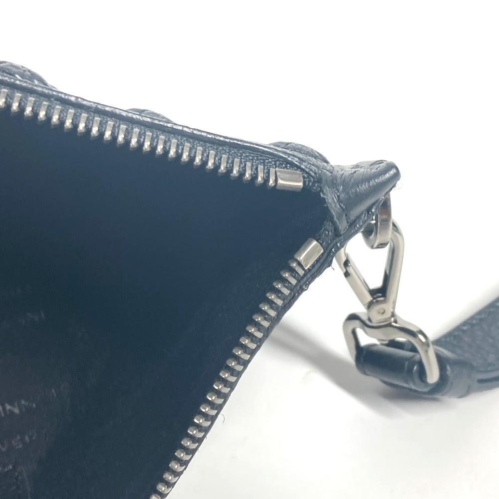 VERSACE Medusa Pouch Bag Strap Clutch Bag Leather Unisex Black