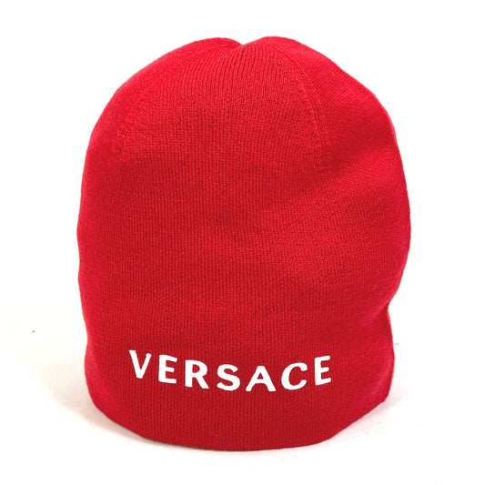 VERSACE ビーニー ニットキャップ 帽子 ビーニー バイカラー ニット帽 ウール ユニセックス レッド