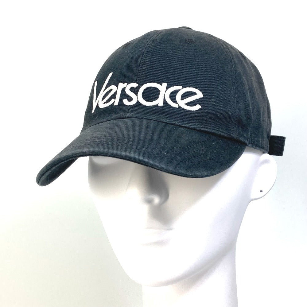 VERSACE バイカラー ロゴ 帽子 キャップ帽 ベースボールキャップ キャップ コットン レディース ブラック