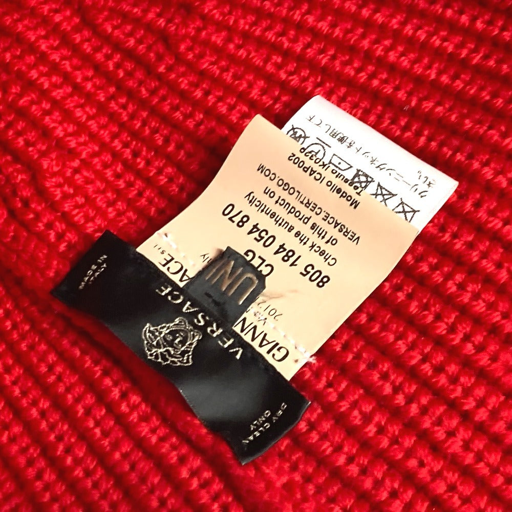 VERSACE Logo Beanie Hat, Knit Cap, Wool, Unisex, Red