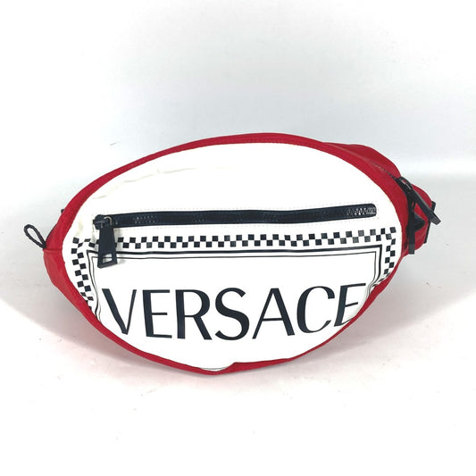 VERSACE Cross-Shoulder Bag, Waist Pouch, Belt Bag, Logo Tricolor, Nylon, Unisex, Red
