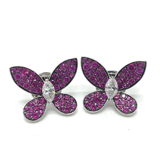 GRAFF パヴェ バタフライ マーキスダイヤ ピンクサファイア アクセサリー ピアス ピアス K18WG レディース シルバー - brandshop-reference