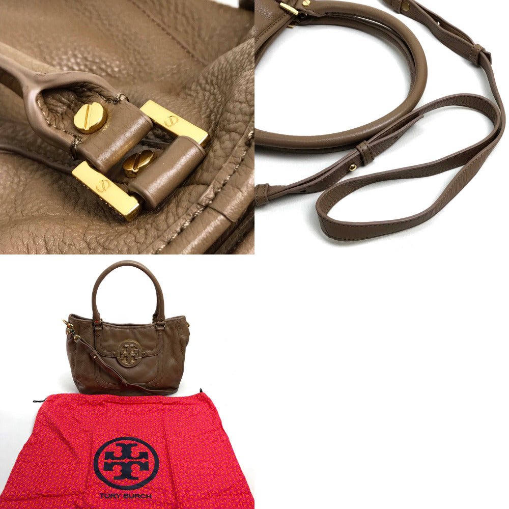 Tory Burch logo Tote Bag Bag 2WAY Bag Shoulder Bag Hand Bag Leather Brown Used