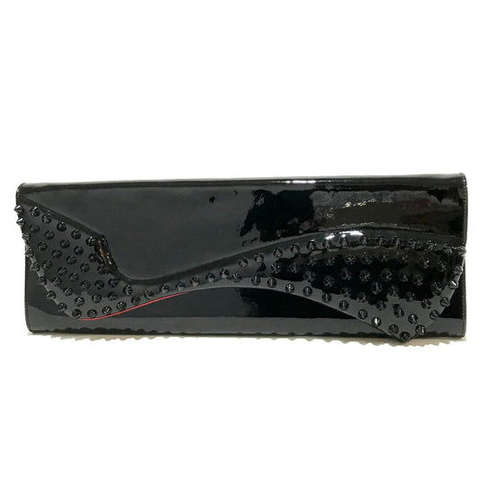 Christian Louboutin 3120524 Spike Stud Pigalle Enamel Party Bag Clutch Bag in Patent Leather, Black