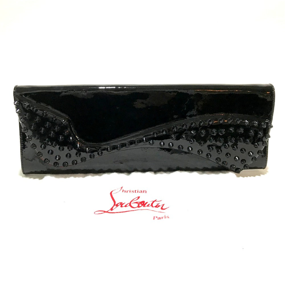 Christian Louboutin 3120524 Spike Stud Pigalle Enamel Party Bag Clutch Bag in Patent Leather, Black