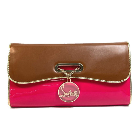 Christian Louboutin 1120586 Two-Tone Riviera Handbag/Clutch Bag in Brown and Pink Calfskin