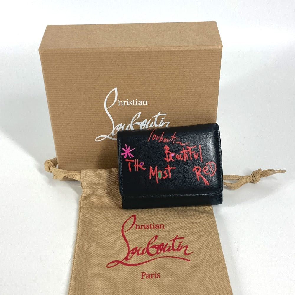 Christian Louboutin 1205105 Rubigaga Compact Wallet, Tri-fold Leather, Women's, Black