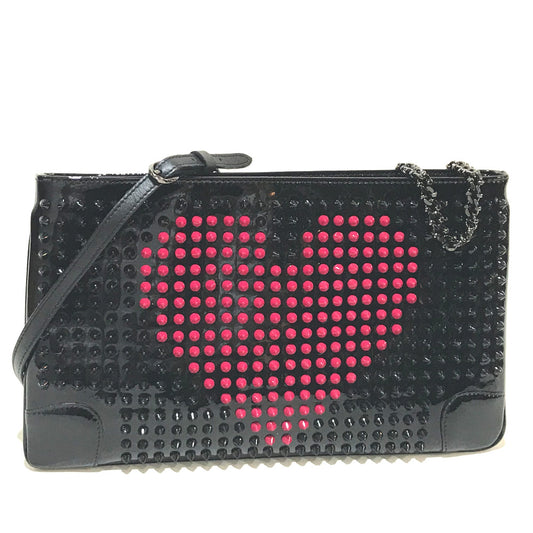 Christian Louboutin Spike Studs Rubi Poche Valentine 2-Way Clutch Bag in Patent Leather, Black