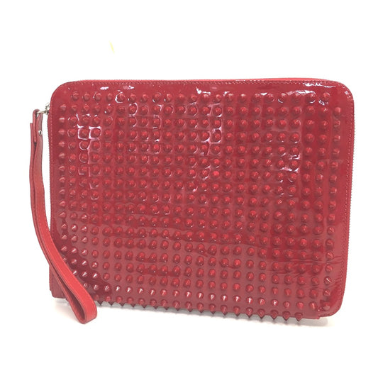 Christian Louboutin spike stud clutch bag/iPad case in patent leather/unisex red