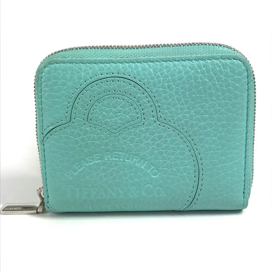 TIFFANY & Co. Compact Wallet, Return to Tiffany, Heart-Shaped Zip-Around Coin Purse, Leather, Women's, Blue