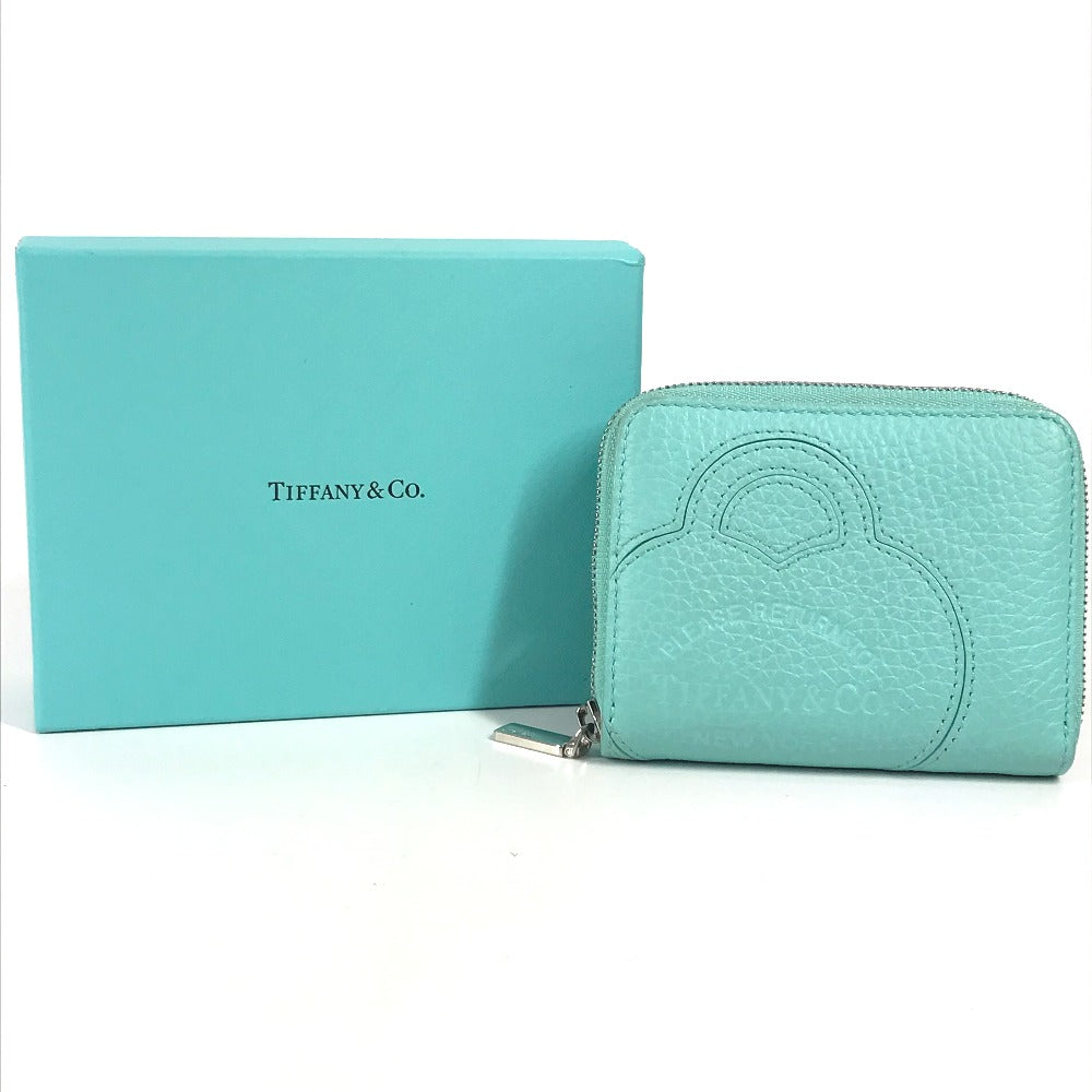 TIFFANY & Co. Compact Wallet, Return to Tiffany, Heart-Shaped Zip-Around Coin Purse, Leather, Women's, Blue