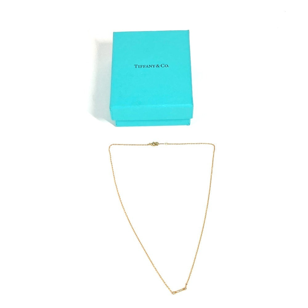 TIFFANY & Co. K18 Fleur-de-Lis Key Bar Pendant with Diamond Chain Necklace, Au750, Women's Gold