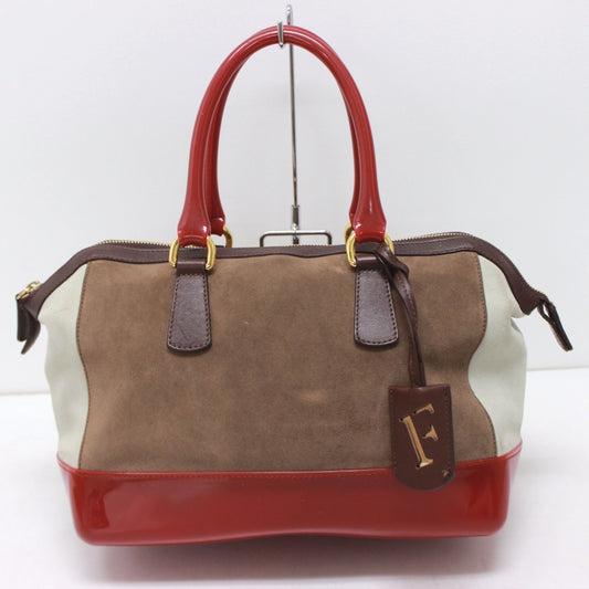 FURLA Suede Boston Bag, Brown, Women's