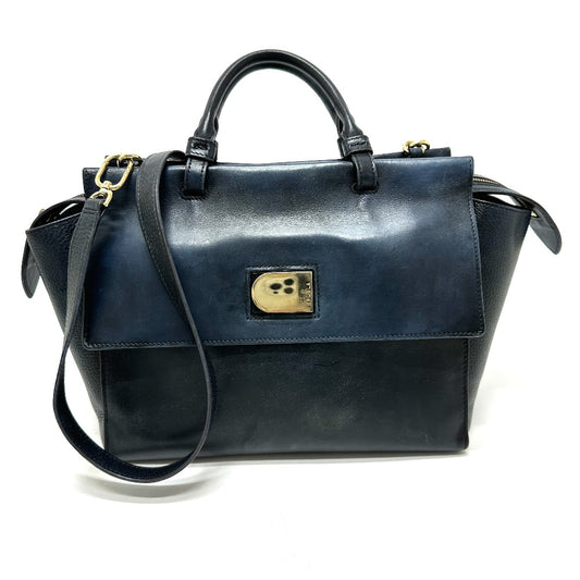 FURLA Turnlock Emma Tote, 2-Way Shoulder Bag, Leather Tote Bag, Women's, Blue