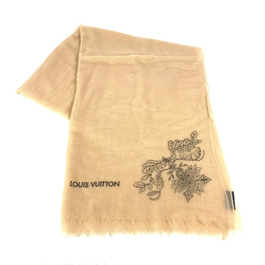 LOUIS VUITTON M70836 Fringe logo Large Stole/Shawl Muffler shawl Cashmere Beige/Black Used