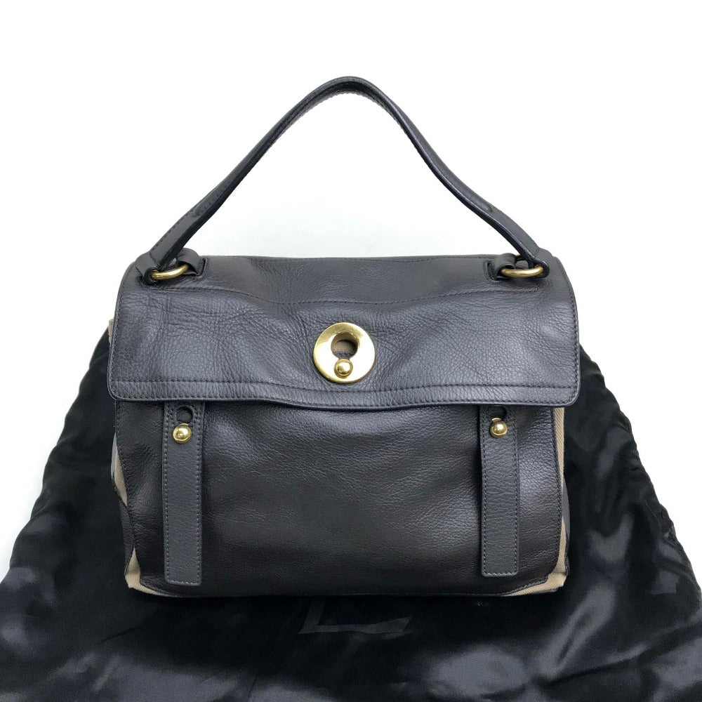 YVES SAINT LAURENT 229680 Muse Two One-Shoulder Bag Shoulder Bag Handbag Canvas/Leather Women's Gray Dark Gray x Beige