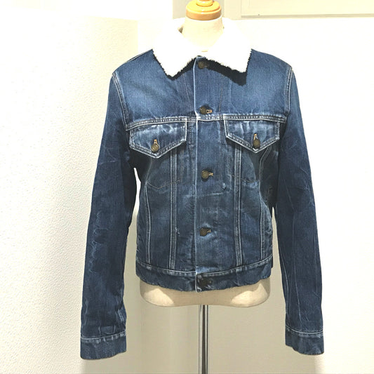 SAINT LAURENT PARIS 483202 YZ883 Logo Monogram Maxi Patch Boa Denim Jacket Cotton Women's Denim Blue x White