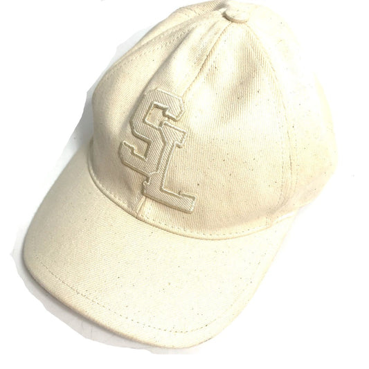 SAINT LAURENT PARIS 690975 Logo Baseball Cap, Cotton, Beige, Women's