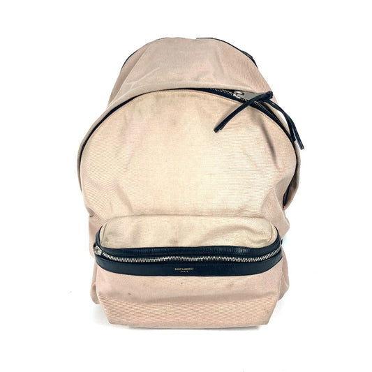 Saint Laurent Paris 326865 Beg Logo Backpack Ransel Kanvas/Kulit Unisex Pink Beige