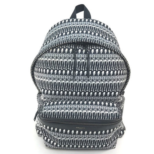 SAINT LAURENT PARIS 435988 Skull Print Backpack Canvas Women's Black/White