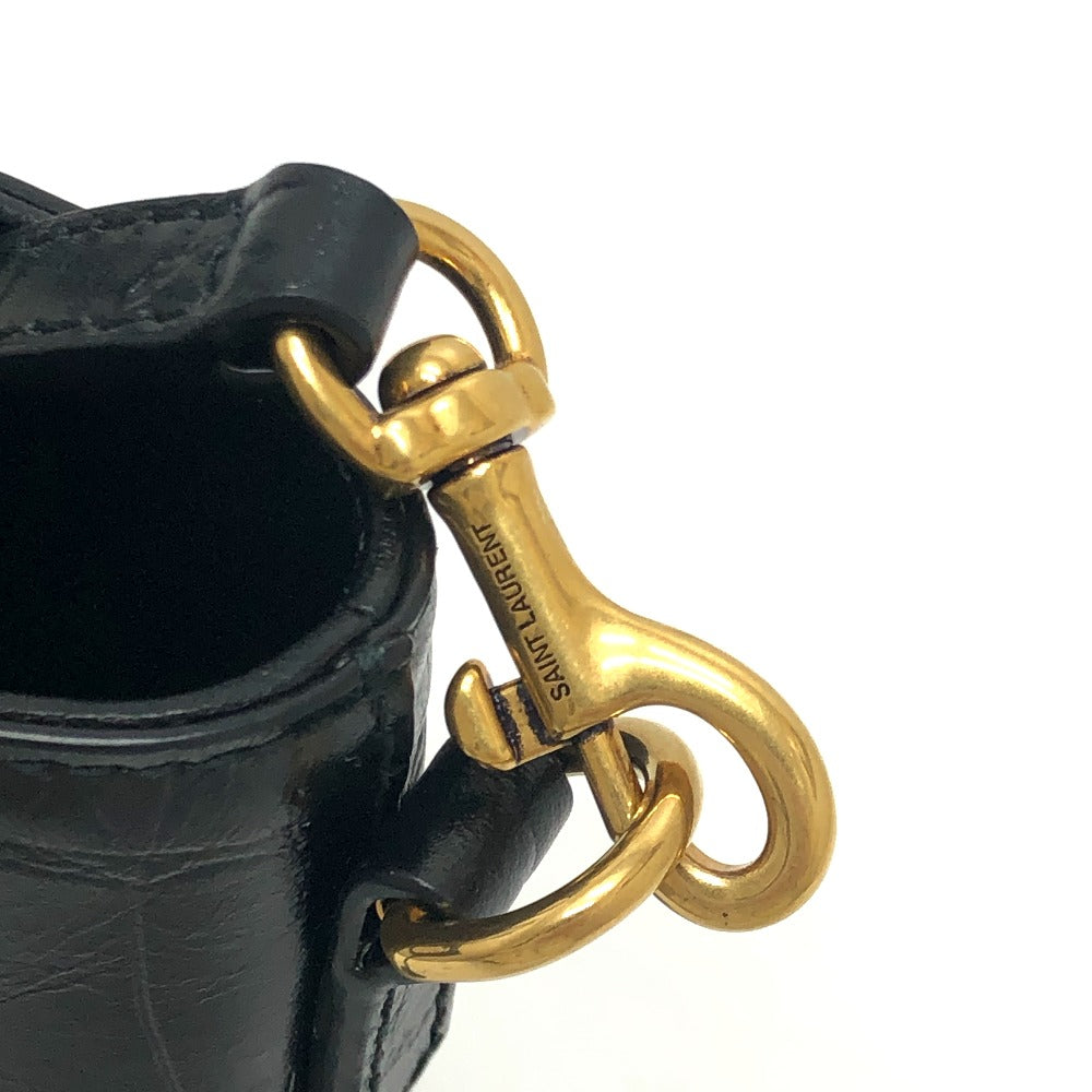 SAINT LAURENT PARIS 712367 ロゴ ミニショッピングバッグ 2WAY カバン 斜め掛け ショルダー ハンドバッグ 型押しレザー レディース ブラック