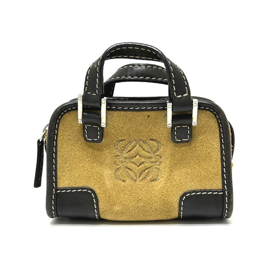 LOEWE 290612 Amazona Micro Mini Pouch Keychain Handbag in Beige Suede