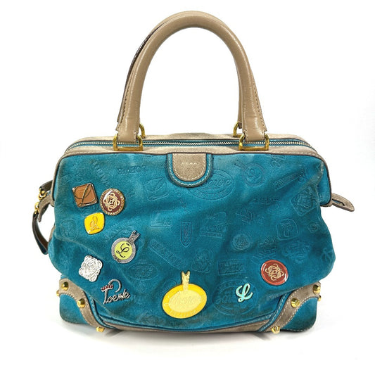 LOEWE 160th Anniversary Handbag, Tote Bag, Mini Boston Bag, Leather/Suede, Women's, Blue