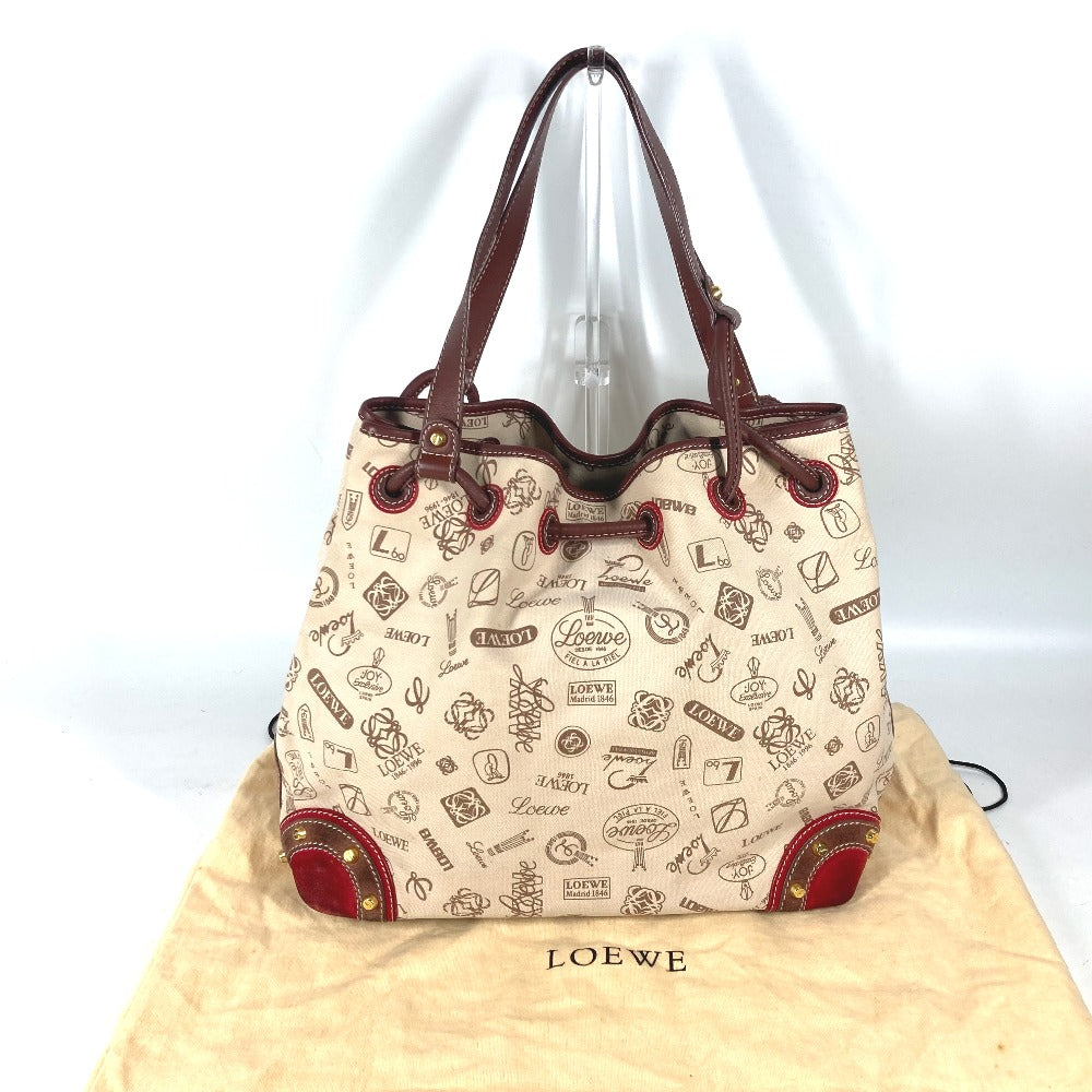 LOEWE 160周年 ロゴ アナグラム 巾着 カバン 肩掛け ショルダーバッグ キャンバス/レザー レディース ベージュ - brandshop-reference