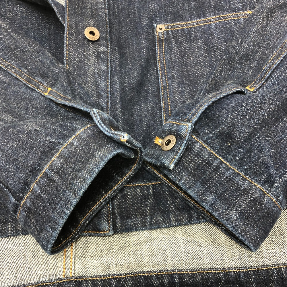 LOEWE S359Y50X77 Workwear Denim Jacket Apparel Logo Leather Pocket Jacket Cotton Denim Women's Blue