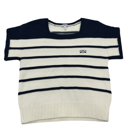 LOEWE S359Y55K79 Anagram Stripes Knit short-sleeved sleeveless apparel sweater cotton White/Navy Used