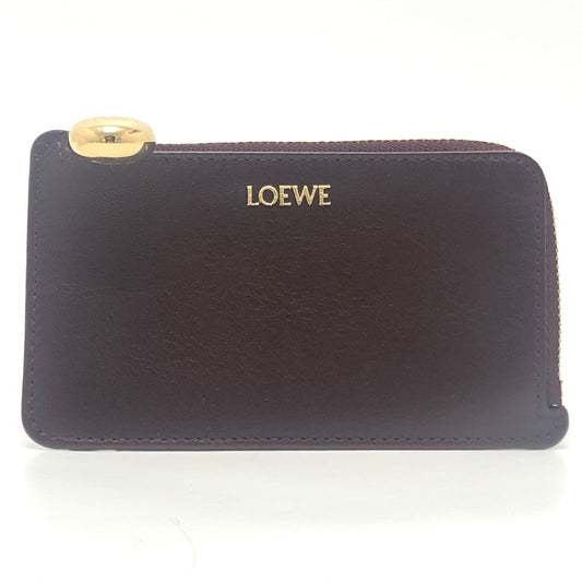 Loewe Pebble Logo Card Case Case Case Case L berbentuk Zipper Coin Case Leather Ladies Wine Red