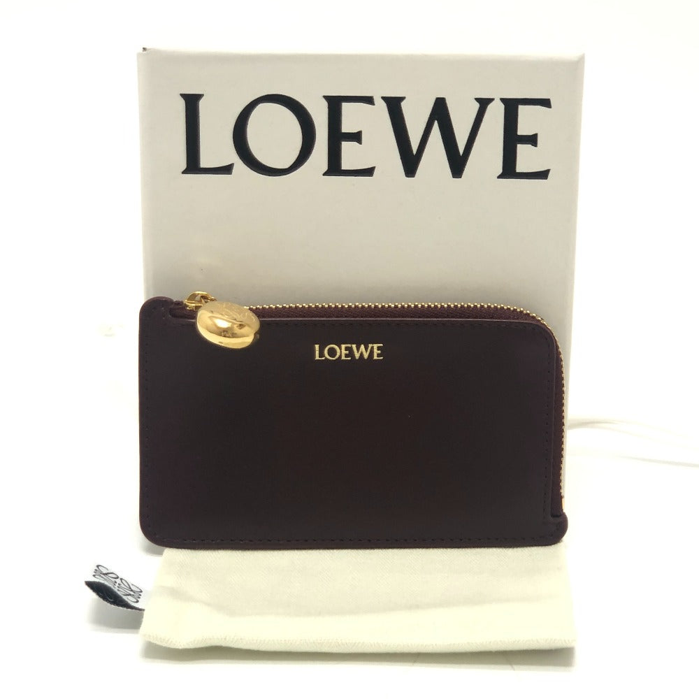 LOEWE Pebble Logo Card Case Fragment Case L-shaped Zipper Coin Case Leather Ladies Wine Red