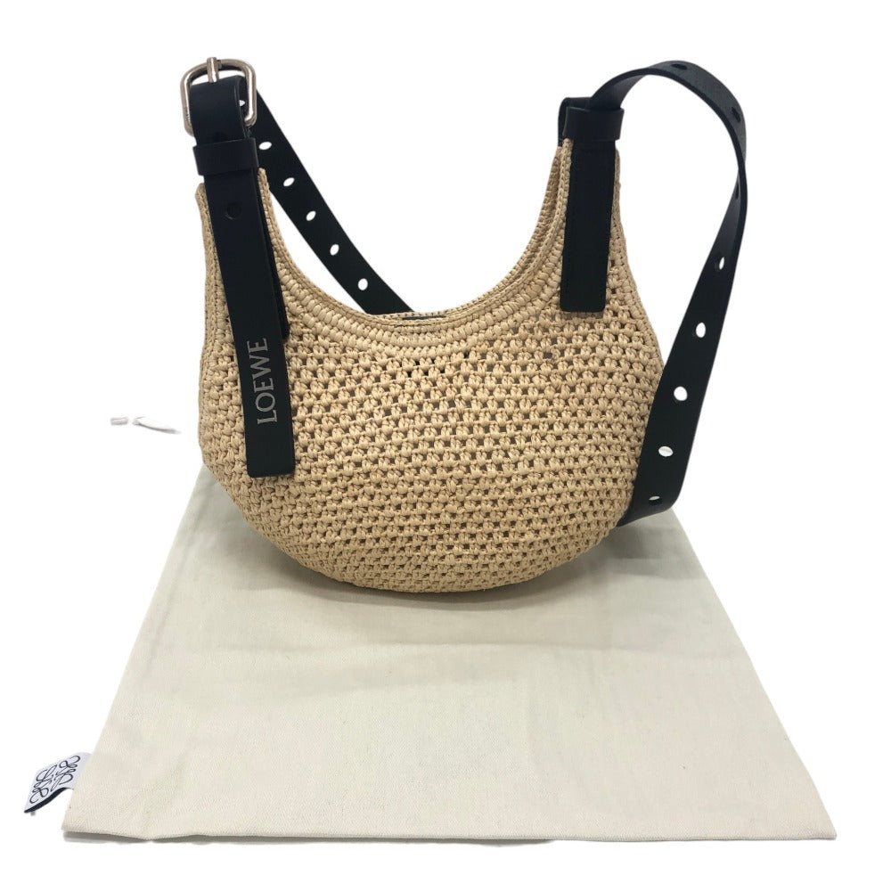 LOEWE APNCPHHX02 Punch Hole Hobo Mini Straw bag Shoulder Bag Raffia Natural / Black Beige Used