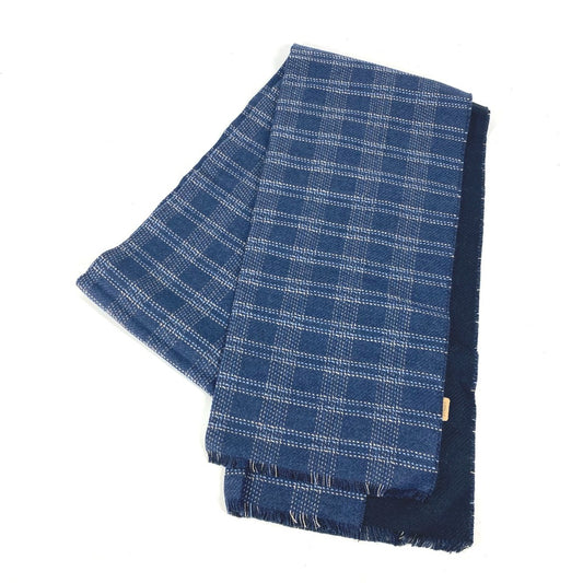 LOEWE アナグラム チェック フリンジ マフラー ウール ユニセックス ブルー - brandshop-reference