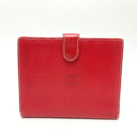 LOEWE Anagram Wallet, Compact Wallet, Bifold Wallet, Leather, Women's, Red